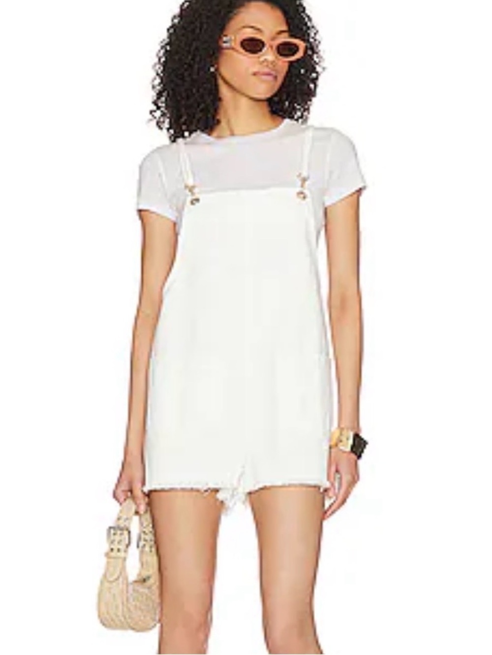 Show Me Your MuMu White Denim Short Overalls Romper